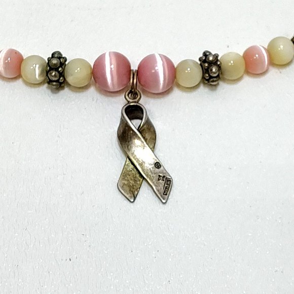Pandora Cancer Awareness Beaded Bracelet Sterling Silver Ribbon Charm Toggle VTG - Picture 4 of 6